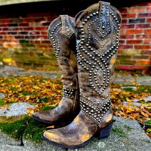Old Gringo Brown Studded Leather Western Heeled Boots